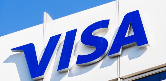 Visa logo on the side of a building after their 2025 earnings