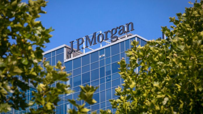 JP Morgan sign on top of building.