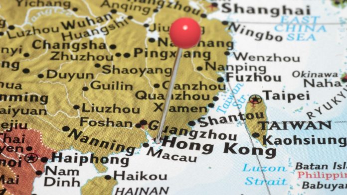 Map With Pin Locating Hong Kong.