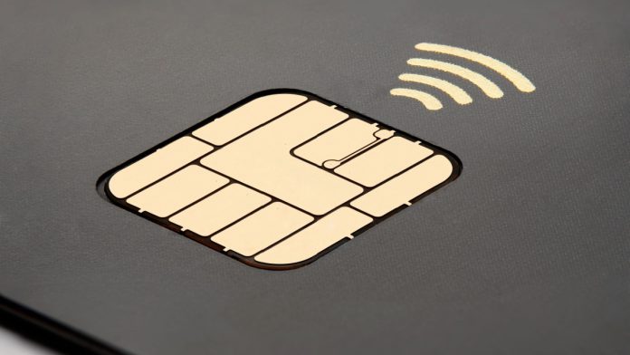Contactless Credit Card RFID Chip and Symbol NFC payment security.