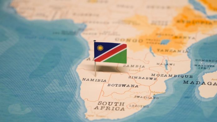 The Map and Flag of Namibia.