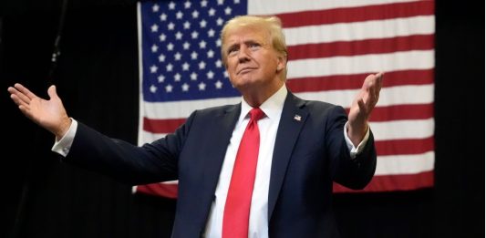 Republican presidential nominee former President Donald Trump speaks at a campaign rally in Bozeman. 09.08.2024. Texas, USA.