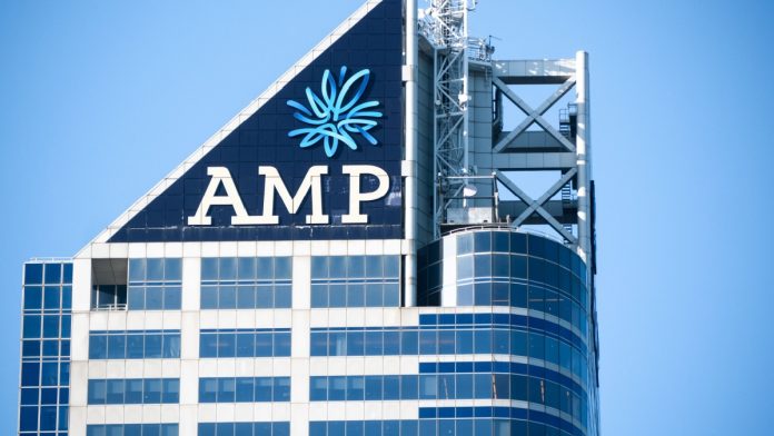 City of Melbourne, VIC/Australia-May 25th 2018: the logo of AMP on a modern building. AMP is a financial services company in Australia and New Zealand.