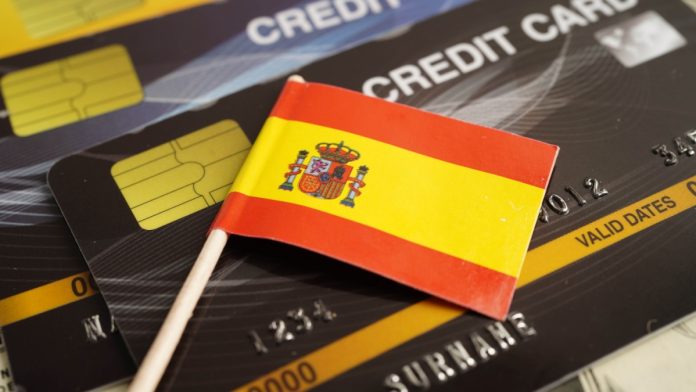 Spain's flag on top of credit cards.