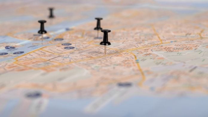 Pins on map. Travel itinerary. Trip route planning, events schedule. Marking destinations to visit.