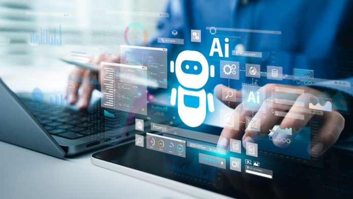 AI Artificial Intelligence technology for data analysis, research, planning, and work generate. Man uses a laptop and AI assistant dashboard. Technology smart robot AI agents and agentic workflows.