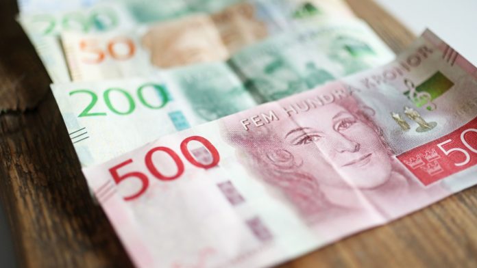 MOTALA, SWEDEN- 1 APRIL 2022: Swedish banknotes, from Sveriges Riksbank, in different values.