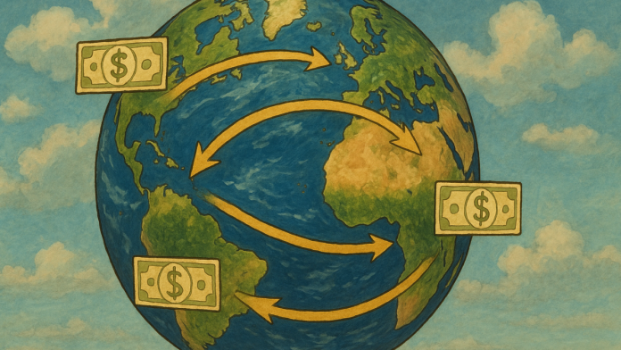 Illustrated image of a globe with arrows representing cross-border payments following Conduit's announcement