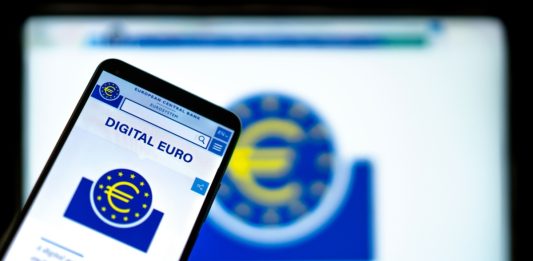 A smart phone showing an interpretation of a digital euro