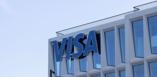 Visa logo on top of its headquarter building