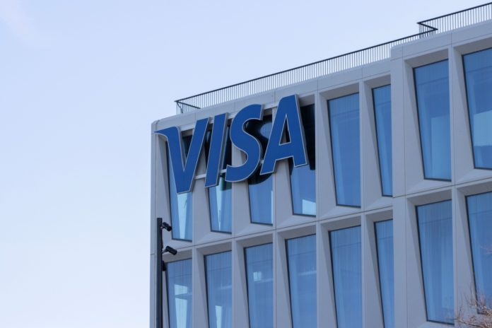 Visa logo on top of its headquarter building