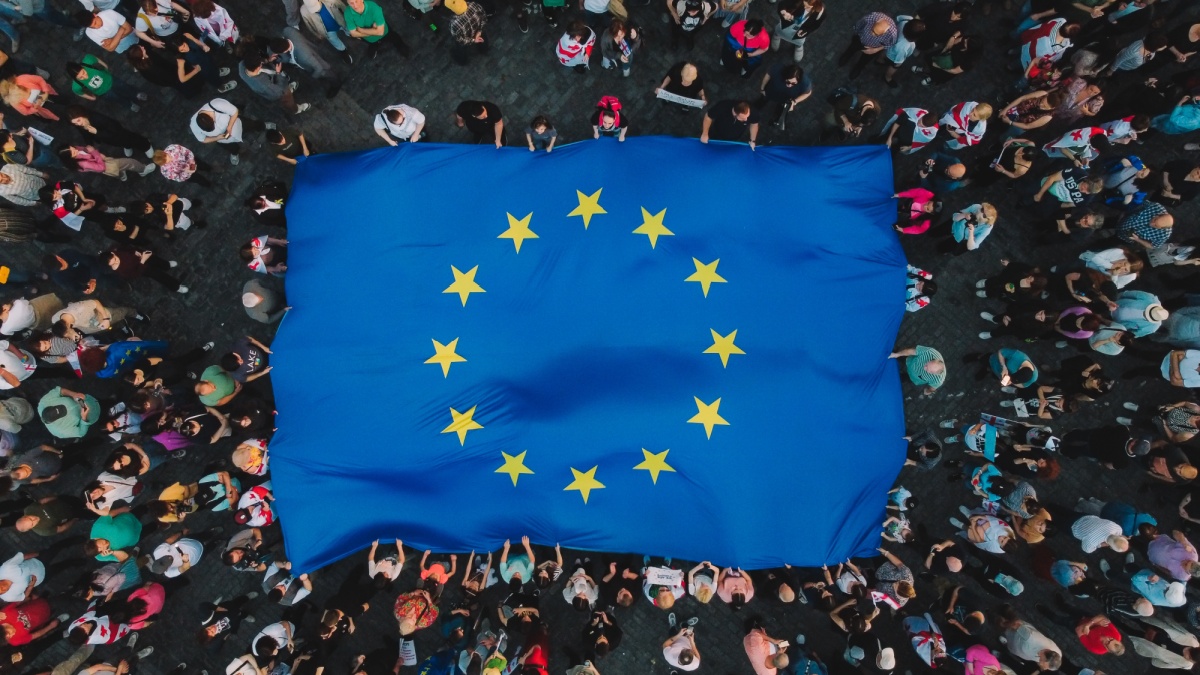 Manifest with eu flag aerial view.