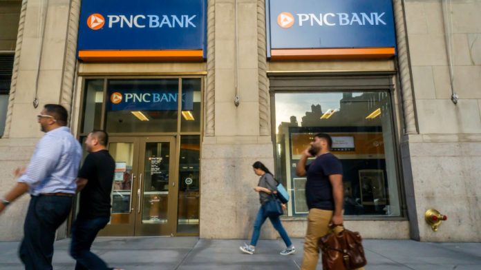 New York NY/USA-July 2, 2019 A branch of PNC Bank in New York