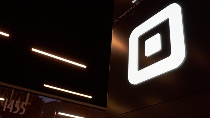 San Francisco, CA, USA - Feb 9, 2020: The entrance sign at Block Headquarters in San Francisco. Block, Inc., formerly Square, Inc., is an American financial services and digital payments company.