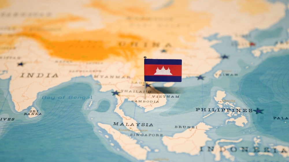 The Flag of Cambodia on the World Map, following crypto scam expose