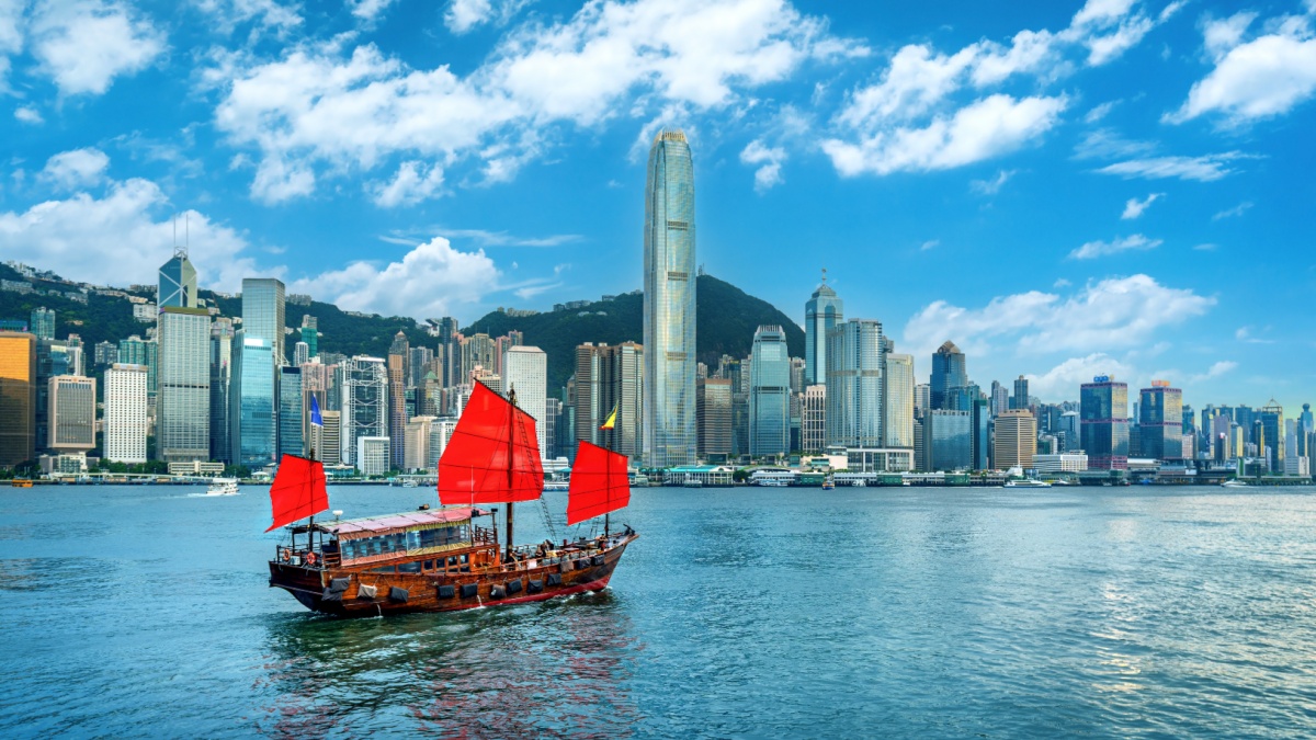 Scenic of Victoria harbour and Hong Kong city.