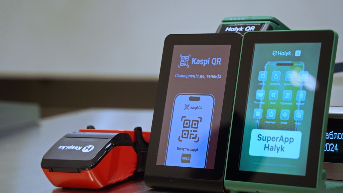 Almaty, Kazakhstan - 04.18.2024 : Terminals for payment by bank card and using a QR code.