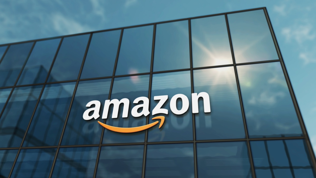 Seattle, USA, April 5, 2023: Amazon corporation headquarters glass building concept. International retail and shipping company symbol on front facade 3d illustration.
