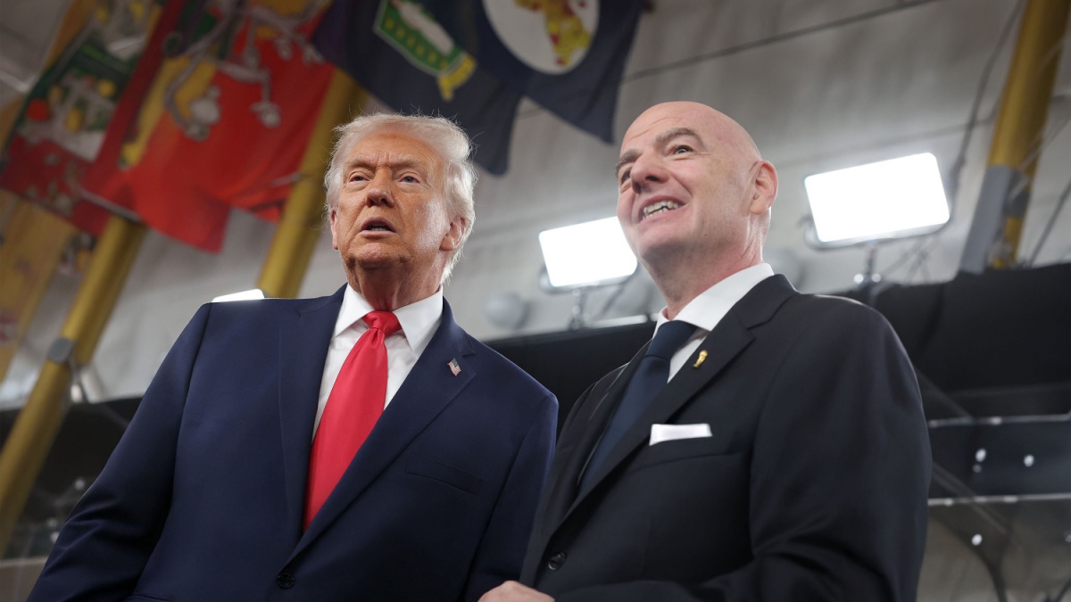 President Donald Trump and FIFA President Gianni Infantino Pose on Red Carpet Prior to FIFA World Cup 2026 Official Draw at Kennedy Center, Washington, DC on December 5, 2025.