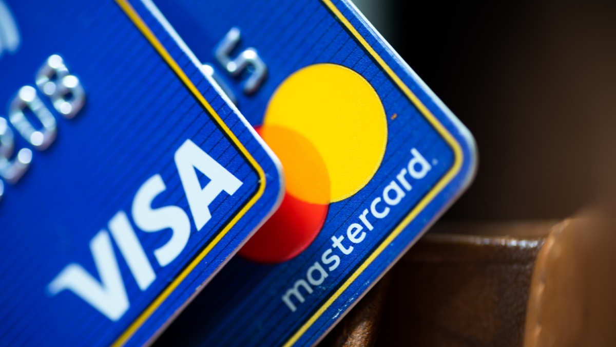 Fukuoka, Japan - July 20, 2022: Visa credit card and Mastercard card.