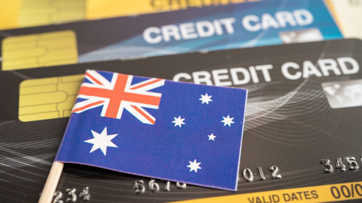 Credit card model with Australia flag, financial investment economy business banking.