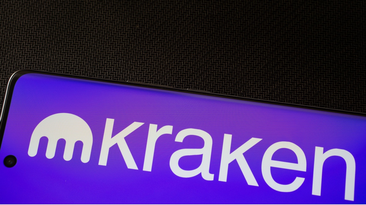 Dhaka, Bangladesh - 17 March 2025: The logo of the kraken is displayed on a smartphone screen.
