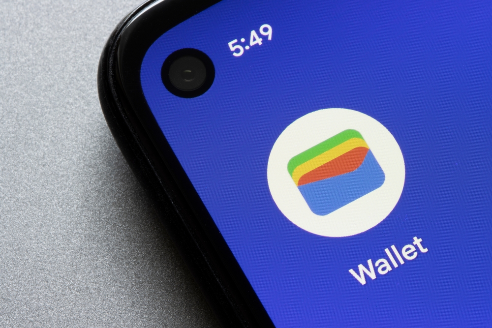 Portland, OR, USA - Aug 1, 2022: Google Wallet app is seen on a Google Pixel 4a smartphone. Google Wallet is a digital wallet that allows users to store their cards, tickets, passes, keys, and IDs.