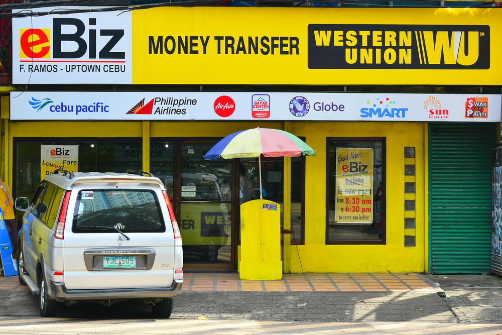 CEBU, PH-OCT. 11: Western Union Cebu Branch facade on October 11, 2016 in Cebu City, Philippines. Western Union is an American financial services and a global leader in international money transfer. 