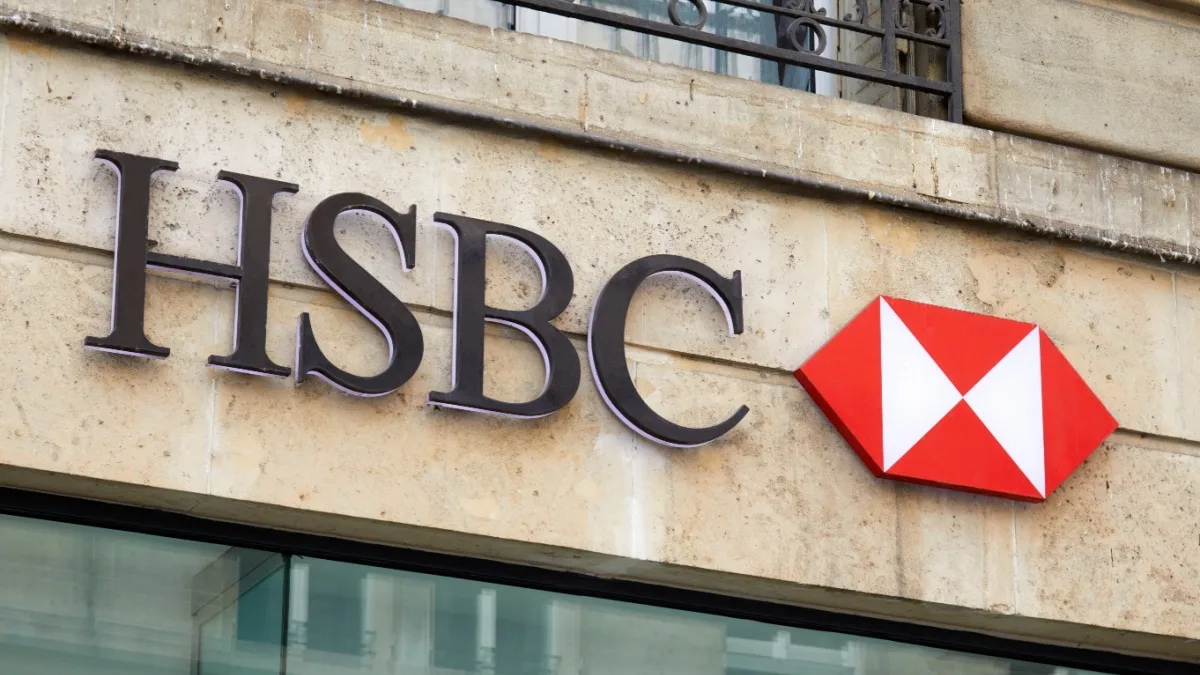 HSBC bank sign and logo in Paris, France.