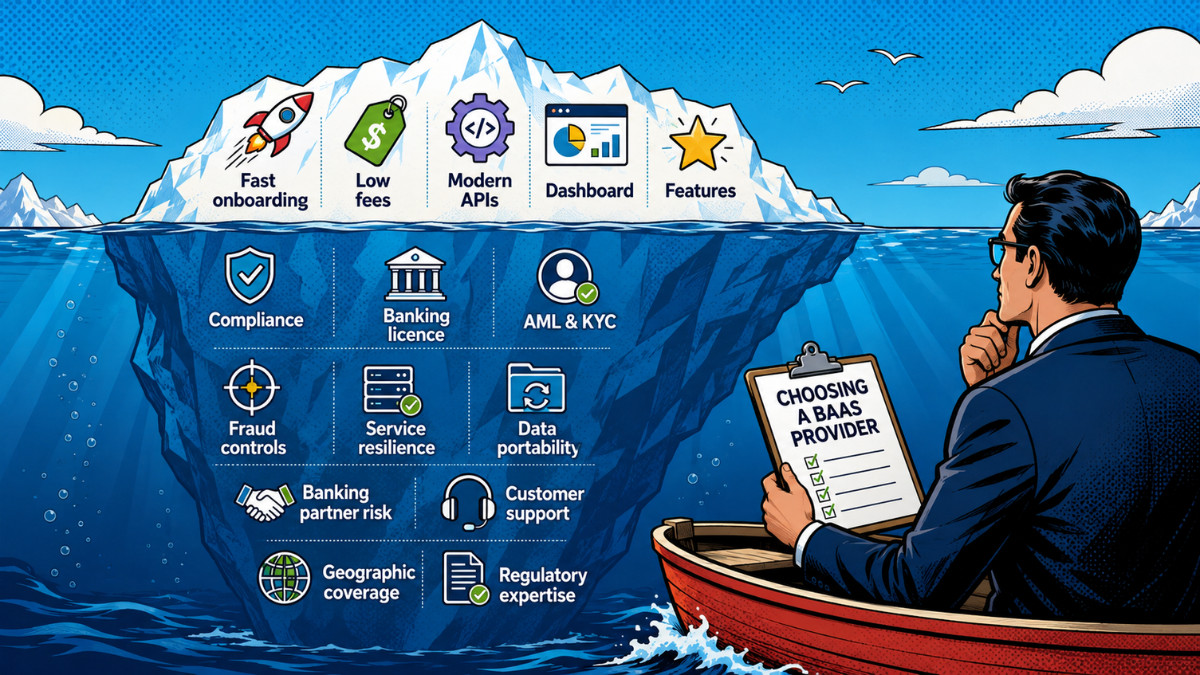 Iceberg showing the elements of a BaaS software decision process