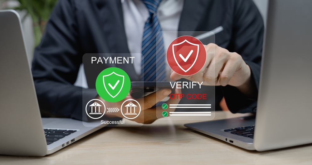Payment concept to verify OTP cade for online payments with digital marketing, online purchases, payment of various expenses through mobile banking