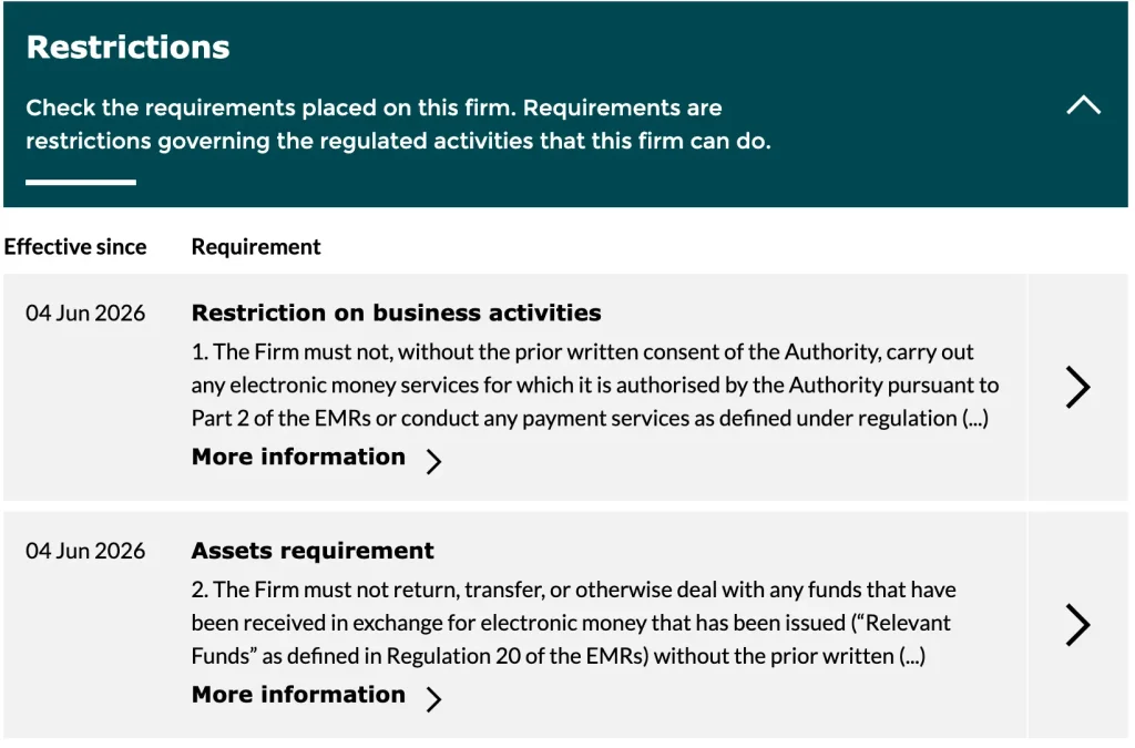 require EES to halt all electronic money and payment services and prevent the firm from moving or returning customer funds without prior approval.