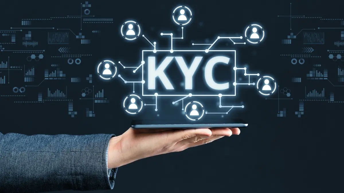 Abstract digital display with concept image KYC.
