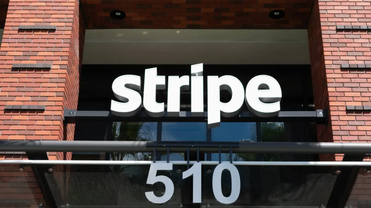 STRIPE sign on headquarters building of startup technology company providing online payment processing for internet businesses.