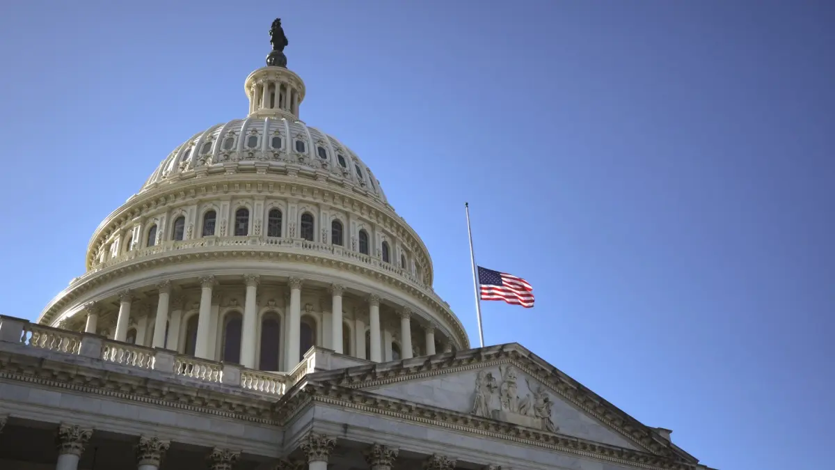 Washington, DC is the capital of the USA. The state capitol buildings in Washington, DC. The Congress in Washington, DC. American flag waving. The Capitol Hill in Washington, DC