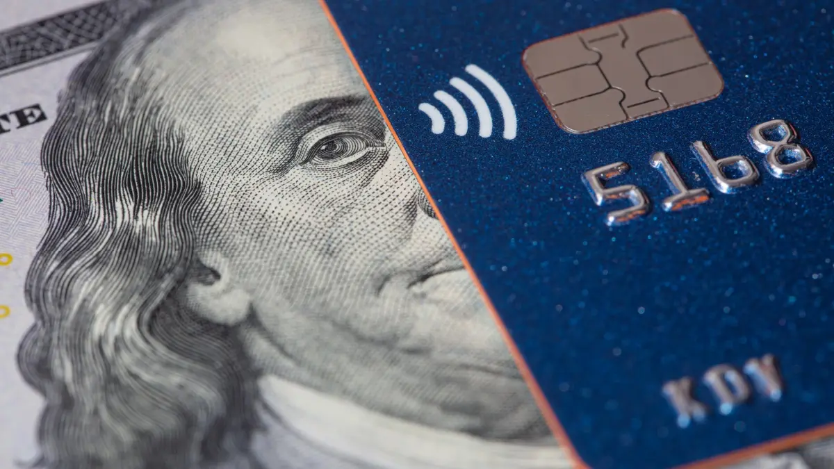 Debit card and US 100 dollar banknote for design purpose.