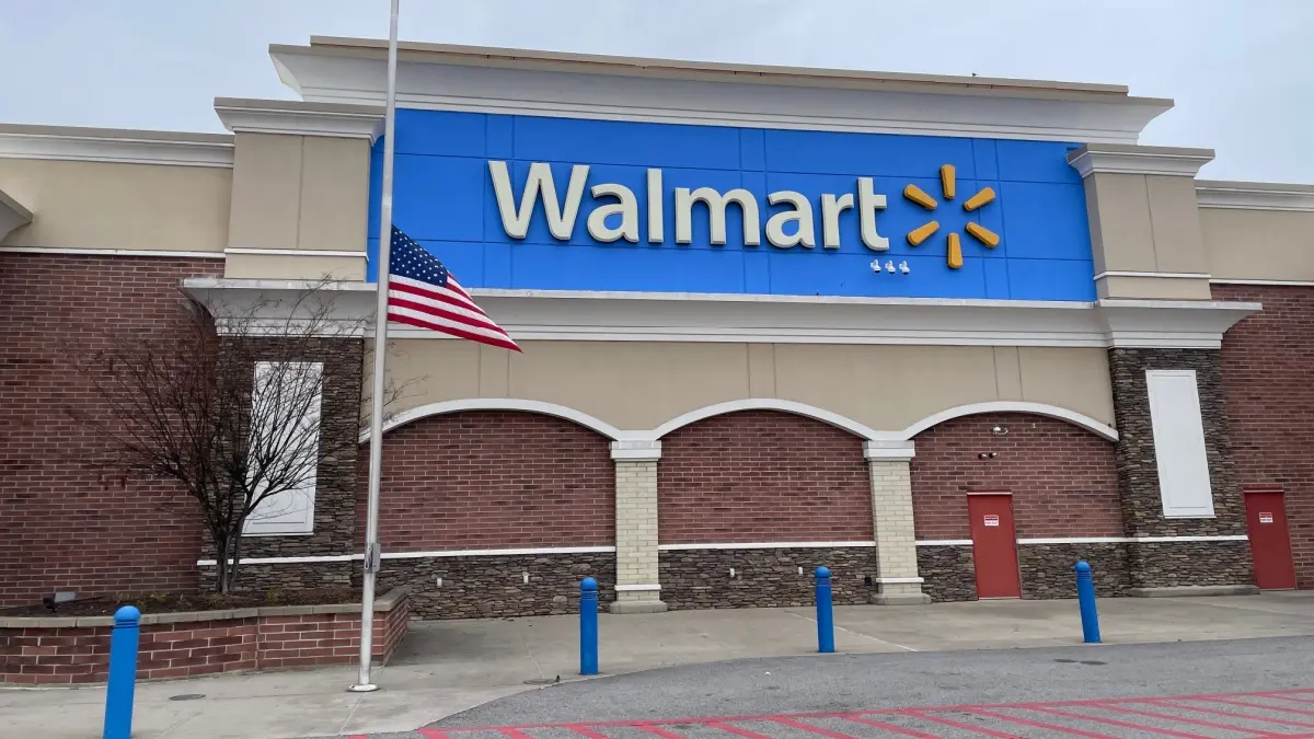 Grovetown, Ga USA - 01 13 25: Walmart retail store entrance new blue design