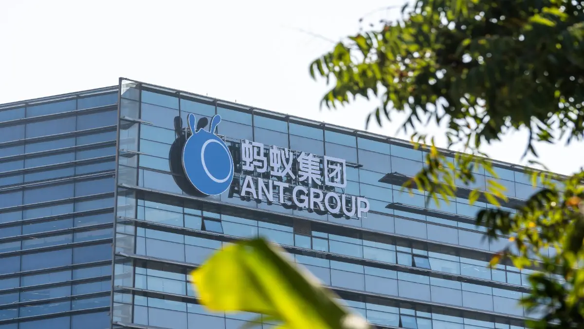 Ant International/Ant Group sign on building.