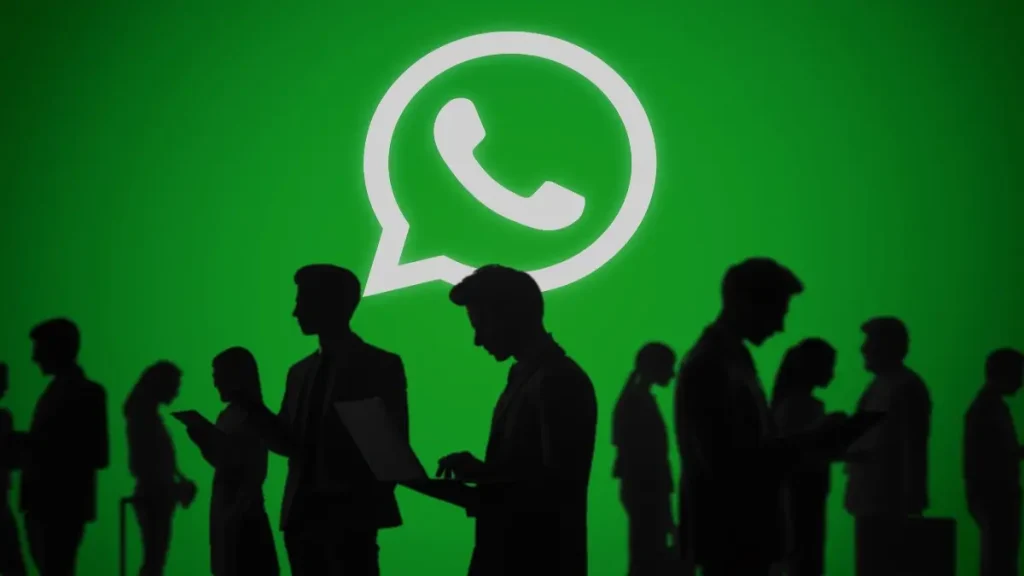 NEW YORK, USA, 25. MAY 2020: WhatsApp cross-platform messaging and Voice over service Group of business people chat on laptops. Company logo on screen in background