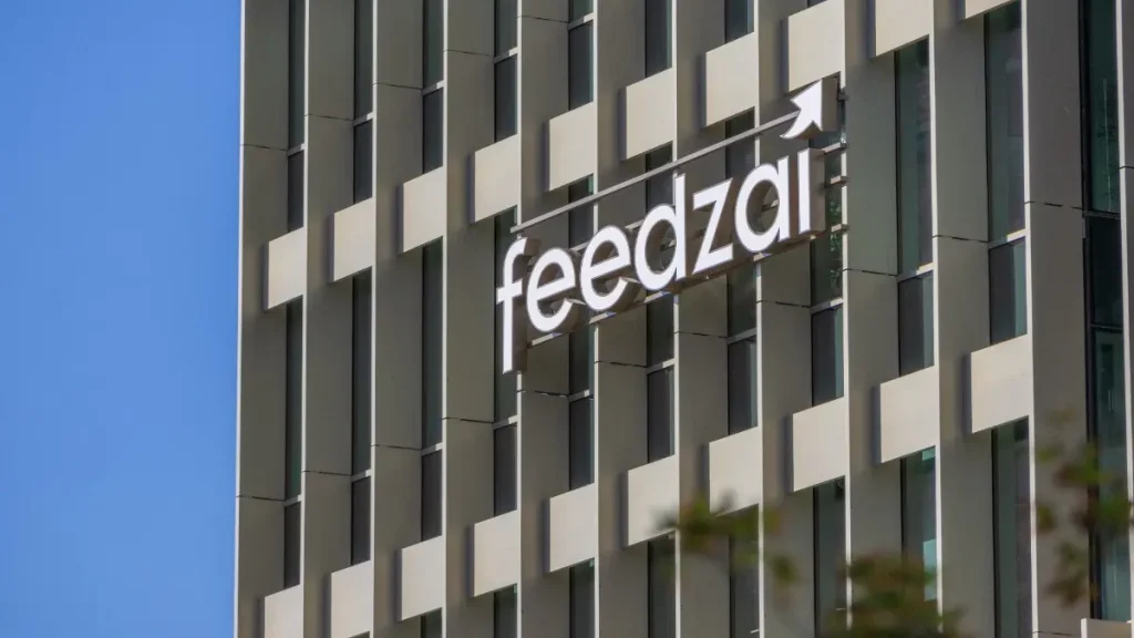Lisbon, Portugal, October 26, 2025, Feedzai sign on a contemporary corporate building facade at exeo office campus in lisbon